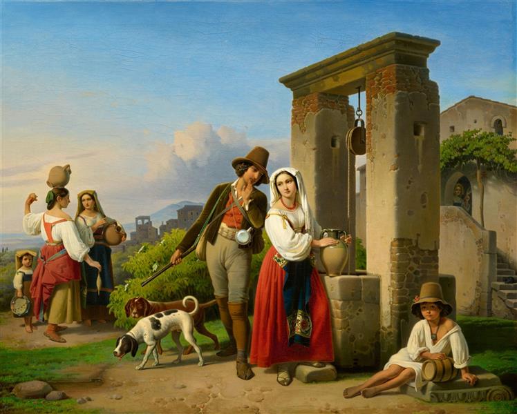 A Hunter and a Young Woman at a Well in Sora, 1843 - Theodor Leopold Weller