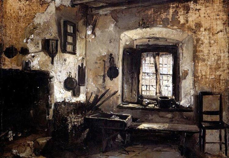 Rustic kitchen interior, 1860 - Domenico Induno