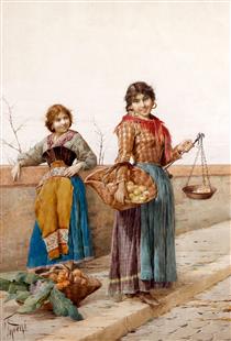 Two peasant girls selling fruit - Filippo Indoni
