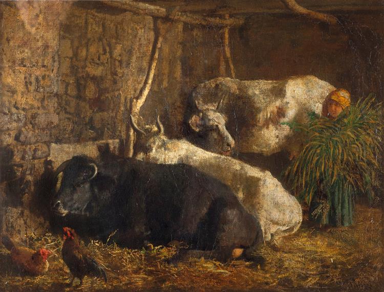 Stable with oxen - Filippo Palizzi