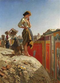 The excavations of Pompeii (Red wall version) - Filippo Palizzi