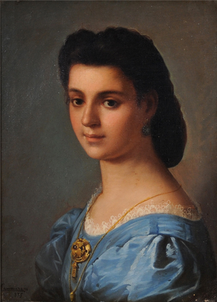 Portrait of a young girl in a blue dress, 1875 - Michele Cammarano