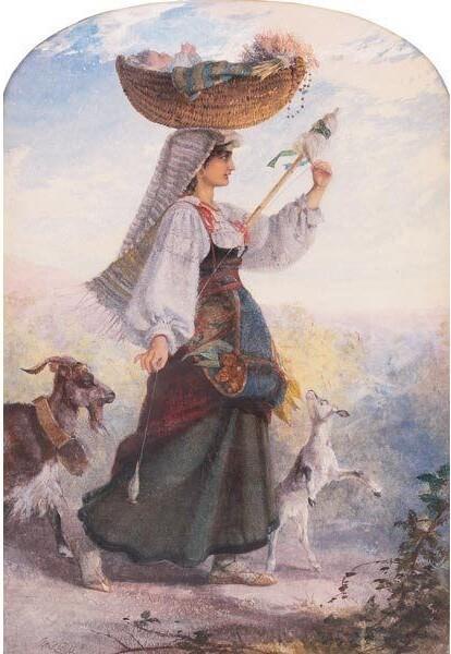 Peasant woman with goats, c.1880 - Alfred Fripp