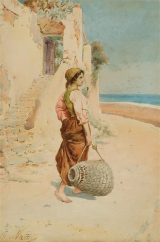 Young Italian girl with basket - Enrico Nardi