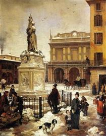View of Piazza della Loggia with snow - Angelo Inganni