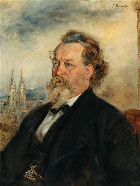 Portrait of the architect Wilhelm Bücher, in the background the Admont Collegiate Church, c.1869 - Антон Ромако