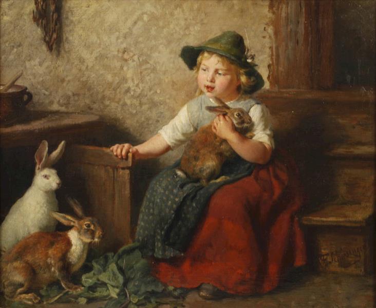 Girl with rabbits - Felix Schlesinger