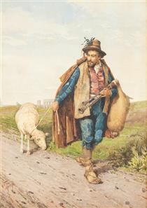 Bagpipe player with sheep - Filippo Indoni