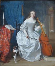 Woman Playing a Viola de Gamba - 加布里埃爾·梅曲