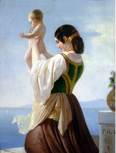 Young Neapolitan woman with her little child, 1845 - Leopold Pollak