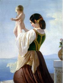 Young Neapolitan woman with her little child - Leopold Pollak