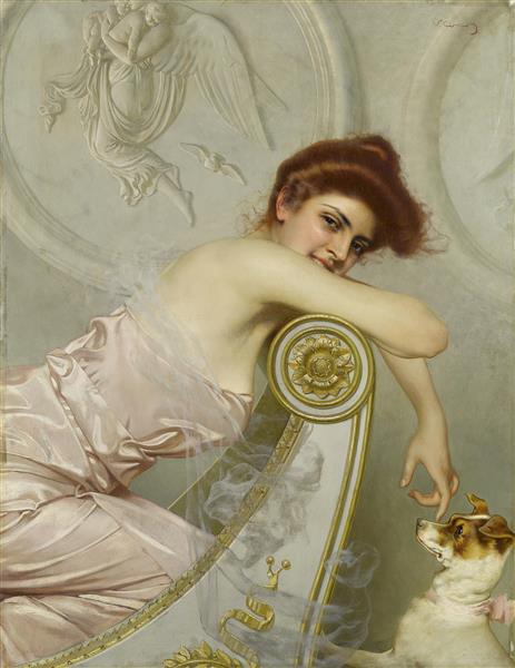 Young lady with puppy dog, c.1895 - Витторио Маттео Коркос