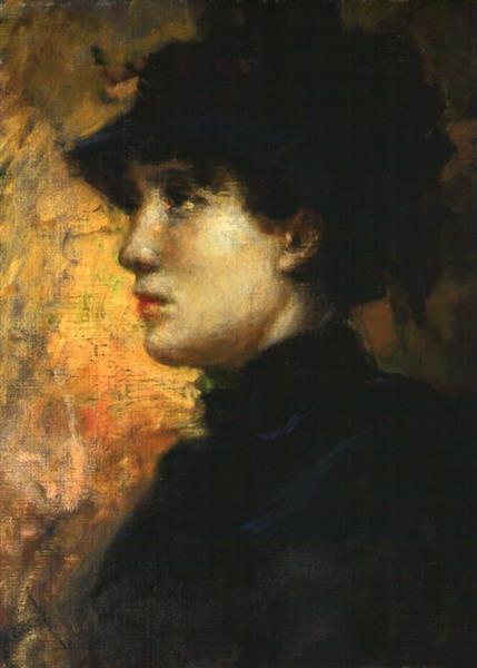 Lady in profile with hat, 1880 - 1884 - Cesare Tallone