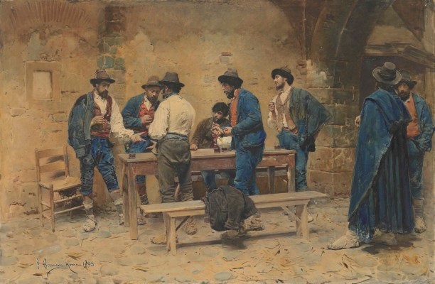 A group of men playing morra, 1895 - Gustavo Simoni