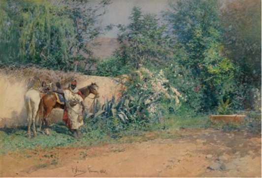A syce with his horses, 1882 - Gustavo Simoni
