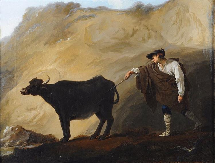 Shepherd and buffalo leaving a cave, 1750 - Jean Barbault
