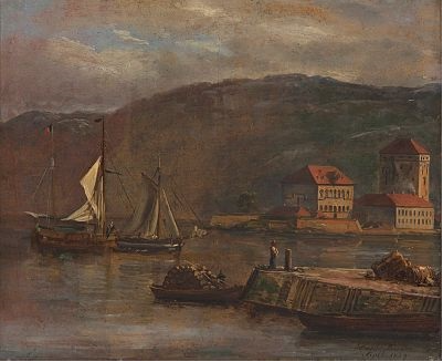Bergen harbor with Bergenhu, 1839 - Johan Christian Clausen Dahl