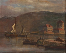 Bergen harbor with Bergenhu - Johan Christian Clausen Dahl