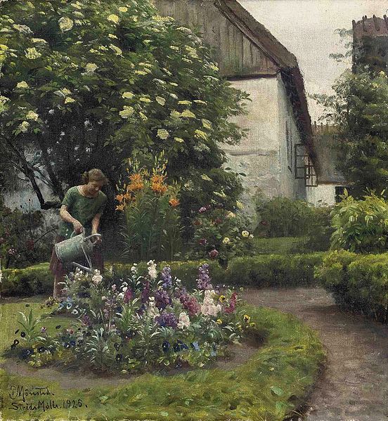 Watering the garden, 1925 - Peder Mørk Mønsted