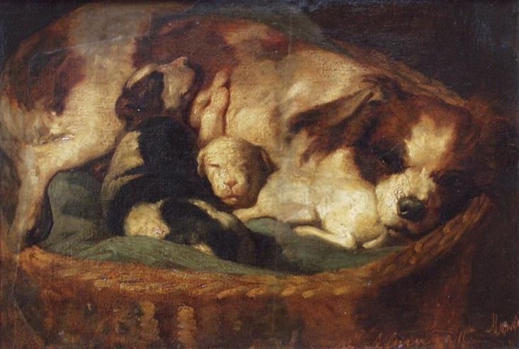 Female dog and two puppies (in collaboration with Matthijs Maris), 1855 - Sir Lawrence Alma-Tadema