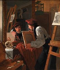 A Young Artist (Ditlev Blunck) Examining a Sketch in a Mirror - Wilhelm Bendz