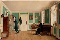 Room in Amaliegade with the Artist's Brothers (Captain Carl Ludvig Bendz standing and Dr. Jacob Christian Bendz seated) - Wilhelm Bendz