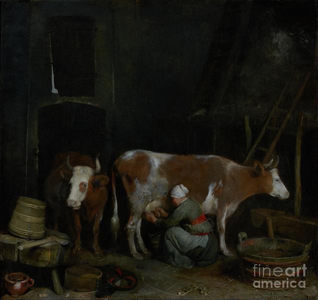 A Maid Milking A Cow In A Barn - Герард Терборх