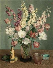 Floral Still Life with Glass and Objects - Albert Herter