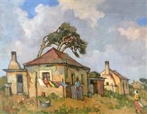NO 15B Conrad Theys Labourers Cottage Arbeiders Woning Philippi Oil on Canvas Www.absolutart.co .za - Conrad  Theys