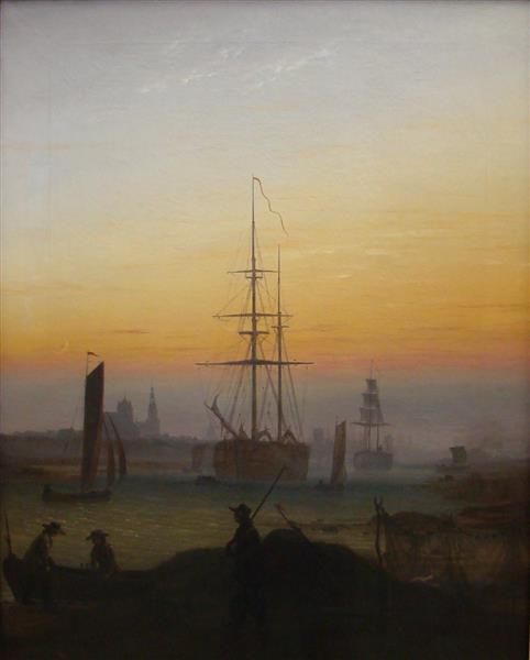 Ships at the port of Greifswald, 1818 - 1820 - Caspar David Friedrich