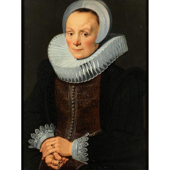 Lady with interlocked hands, ruff and gold jewelry - Cornelis de Vos