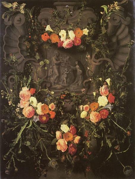 Flower garland with Saint Catherine - Daniel Seghers