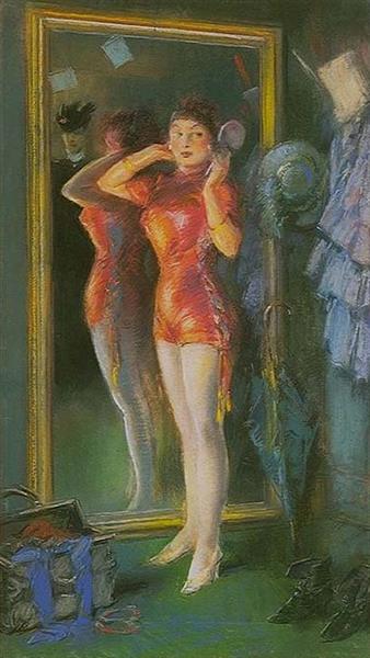 Actress in Red Before Mirror, 1909 - Эверетт Шинн