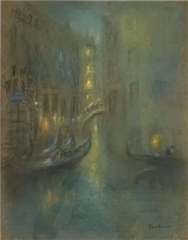 Night Scene Near the Doge's Palace, Venice - Glenn Cooper Henshaw