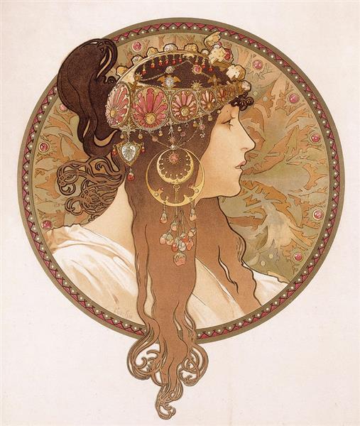 Byzantine Head. The Brunette, 1897 - Alfons Maria Mucha