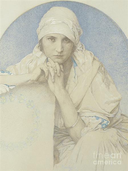 Portrait of Jaroslava Jarca Daughter of the Artist - Альфонс Муха