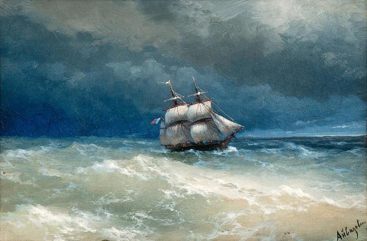 Coastal Scene with Stormy Waters - Ivan Konstantinovich Aivazovskii