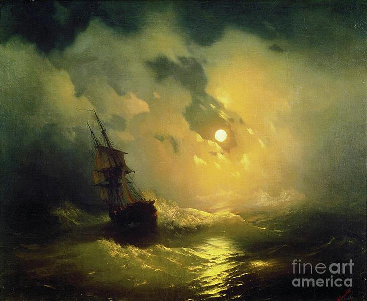 Stormy Sea at Night - Ivan Konstantinovich Aivazovskii