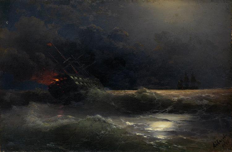 The Burning Ship (an episode of the Russian-Turkish war) - Ivan Aivazovsky