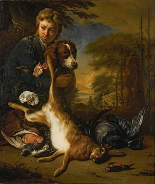 A Boy And A Dog With A Still Life Of Game, In A Park Landscape, 1719 - Jan Weenix