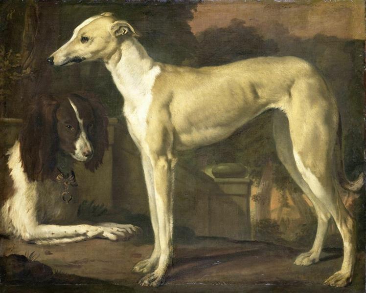 Portrait of a Greyhound and Spaniel - Jan Weenix