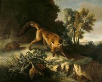A Fox Stalking a Brace of Partridges - Jean-Baptiste Oudry