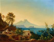 The Bay of Naples with a View of the Castel dell'ovo and Vesuvius - Ludwig Richter