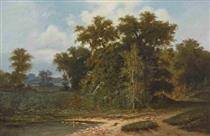 Treescape with pond - Ludwig Richter