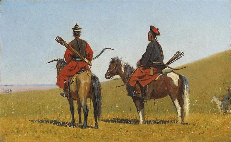 Two Chinese horsemen on the steppe - Василий Верещагин