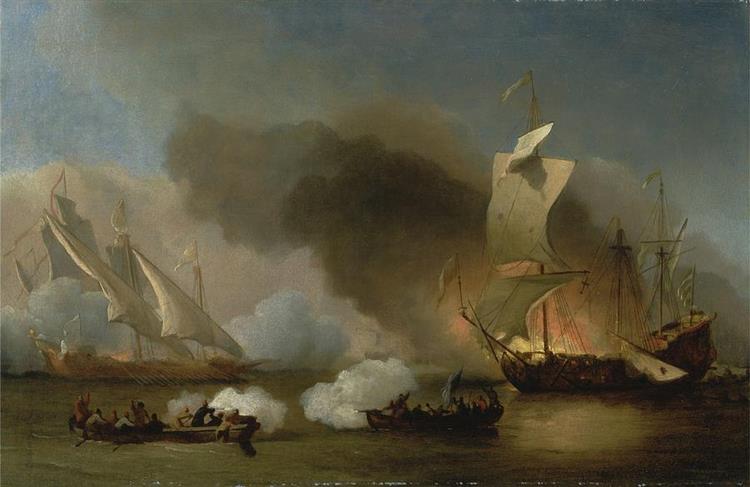 An Action Between English Ships And Barbary Corsairs - Willem van de Velde the Younger