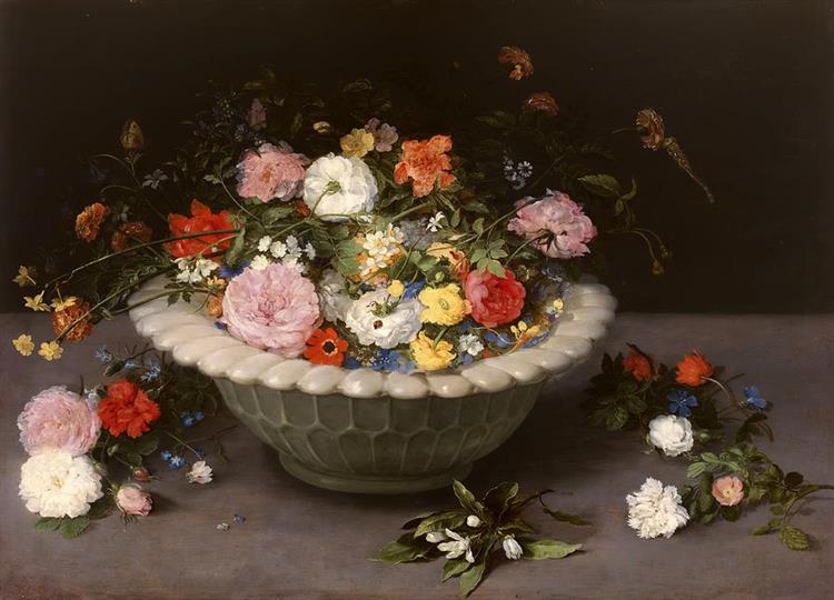 Flowers in a Porcelain Bowl - Jan Brueghel l'Ancien