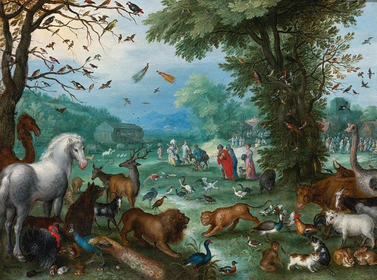 Paradise Landscape with the Animals Entering Noahs Ark - Jan Brueghel the Elder