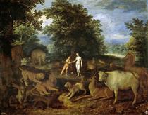 Adam and Eve in Paradise - Jan Brueghel, o Jovem
