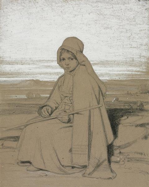 A Seated Shepherdess - Жюль Дюпре